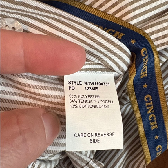 Cinch Men's Dress Shirt - White and Tan Stripes - Picture 2 of 3